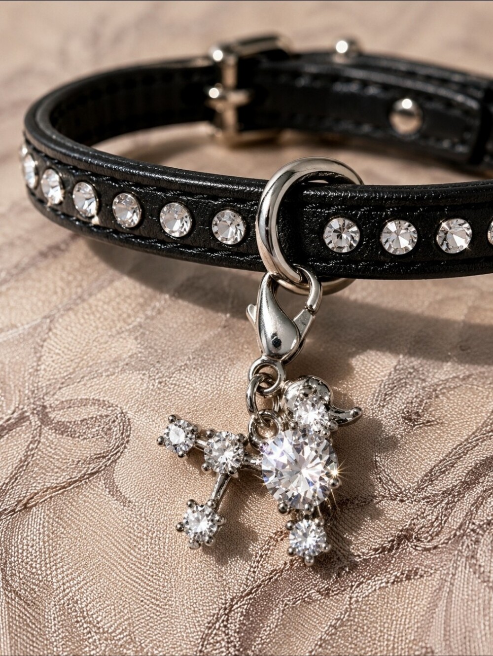 French Poodle Cubic Zirconia Clear Pet Collar Jewelry Charm NEW or Zipper Pull